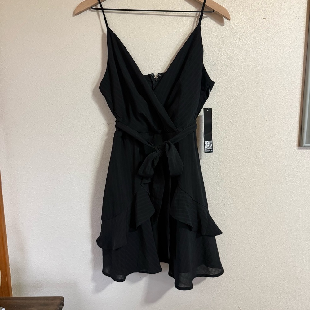 Trixxi Black Ruffled Tie Mini Dress Medium NWT